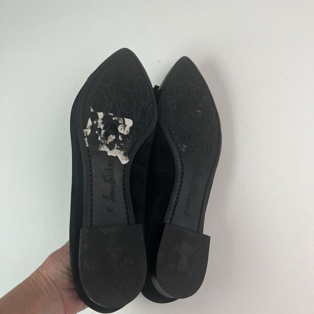Sam Edelman Lizzy Ballet Flats sz 9.5 Black Suede Leather Bow Preppy Minimalist - Picture 7 of 8